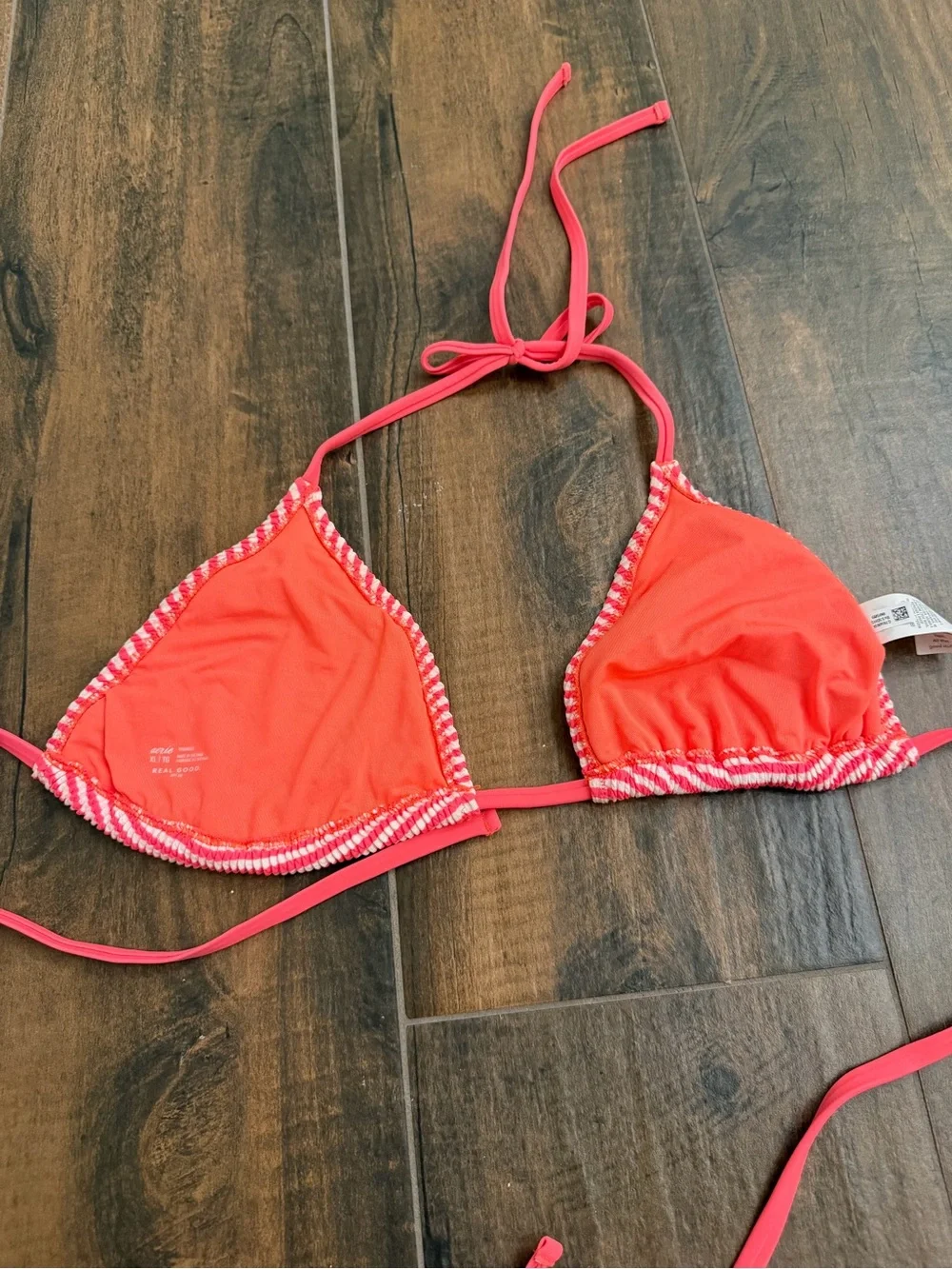 Aerie Pink and White Striped Triangle Bikini Top